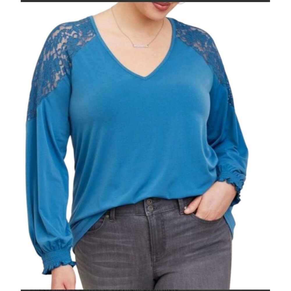Torrid Women's Lace Shoulder Top Teal Blue 2X
